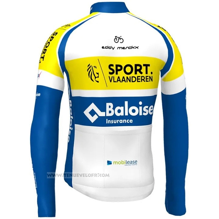 2021 Maillot Cyclisme Sport Vlaanderen Baloise Bleu Jaune Manches Longues et Cuissard